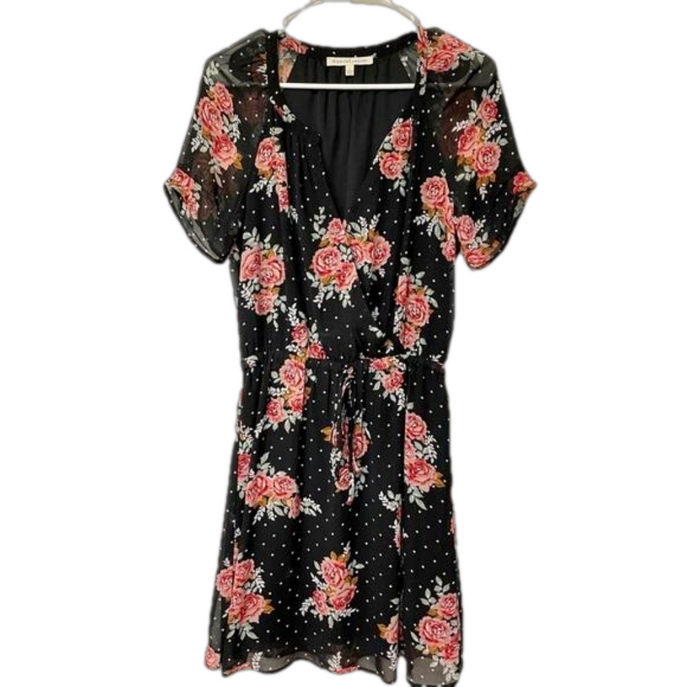 DANIEL RAINN Women’s Black Polka Dot Floral Dress SZ Small